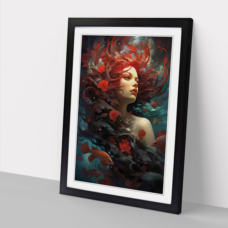 Mermaid Symbolism - Single Picture Frame Print on Wood, 34cm H x 25cm W x 2cm D, Black Framed