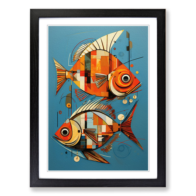 Fish Constructivism - Single Picture Frame Print on Wood, Black Framed, 64cm H x 46cm W