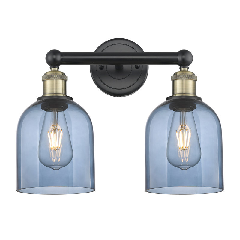 Éclairage pour meuble-lavabo à 2 lumières 15 po Edison Allysson, Bleu princesse, Laiton antique noir