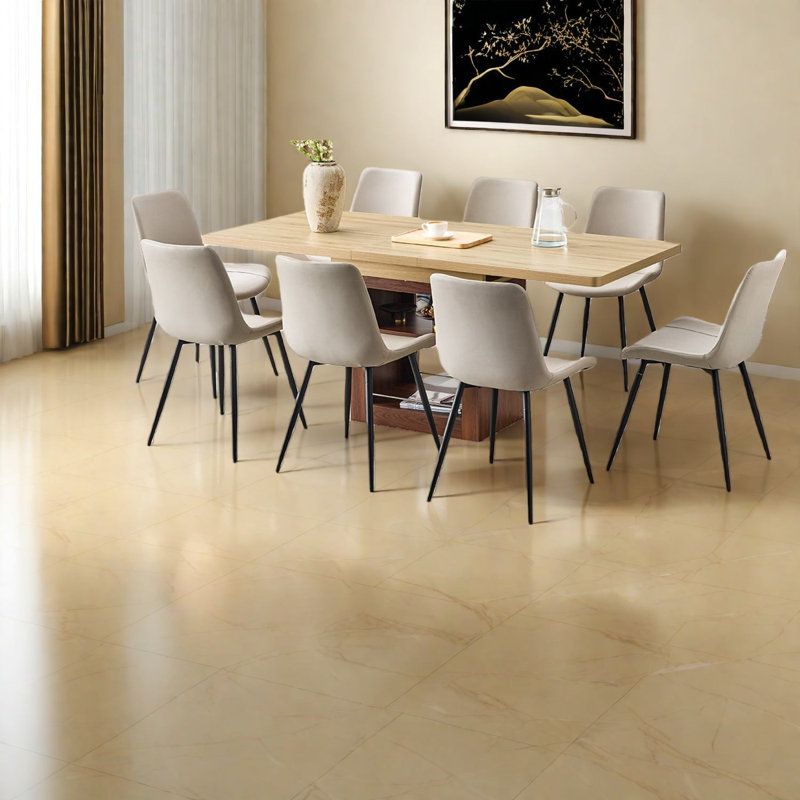 Ensemble de table de salle à manger moderne extensible avec rangement, panneau de fibres à densité moyenne et métal, idéal pour la maison et la cuisine