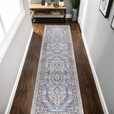 Tapis bleu / crème / bordé non délesté pour le salon, la salle à manger et le bureau