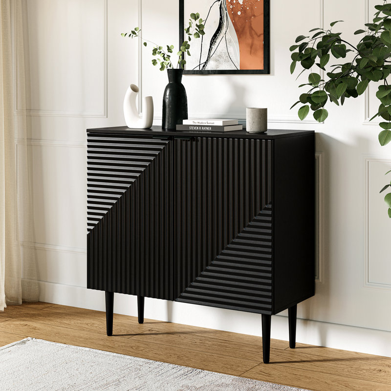 Ayden 35" H 2-Door Fluted Accent Cabinet with Adjustable Shelves, Black