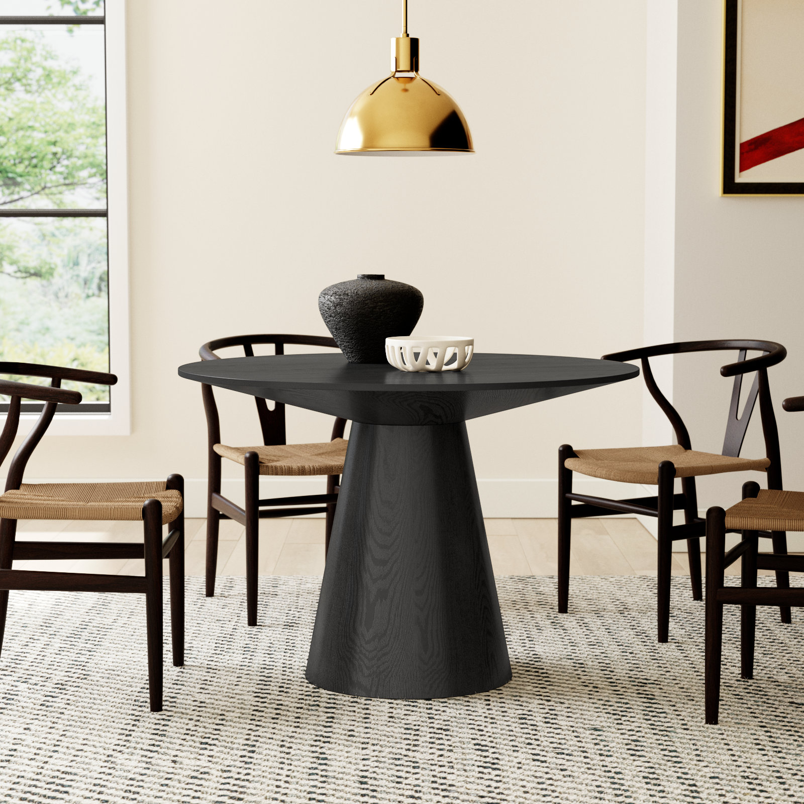 Adara 53" Oak Dining Table, Matte Black, 43.31" W x 43.31"L