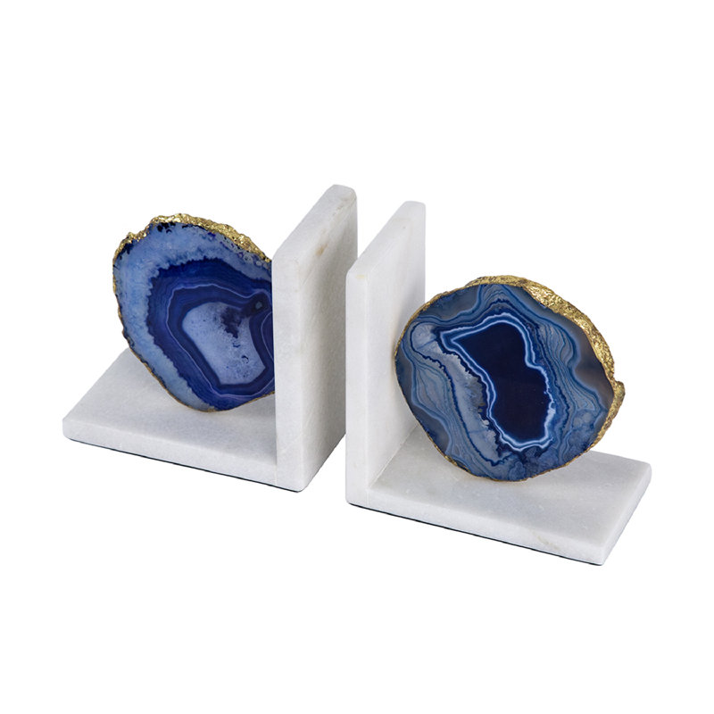 Serre-livres décoratifs en agate, Bleu/blanc/or