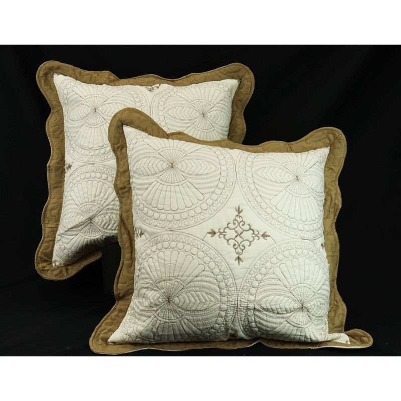 Ensemble de 2 housses de coussin matelassées à broderies Marina, Brun