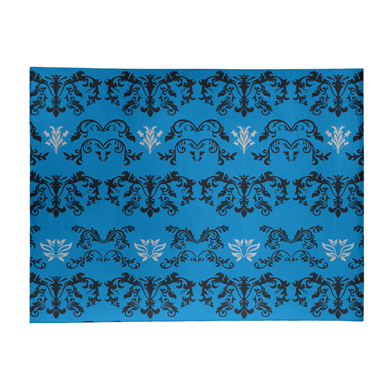 Tapis damassé bleu / noir, Rectangle 8 pi x 10 pi