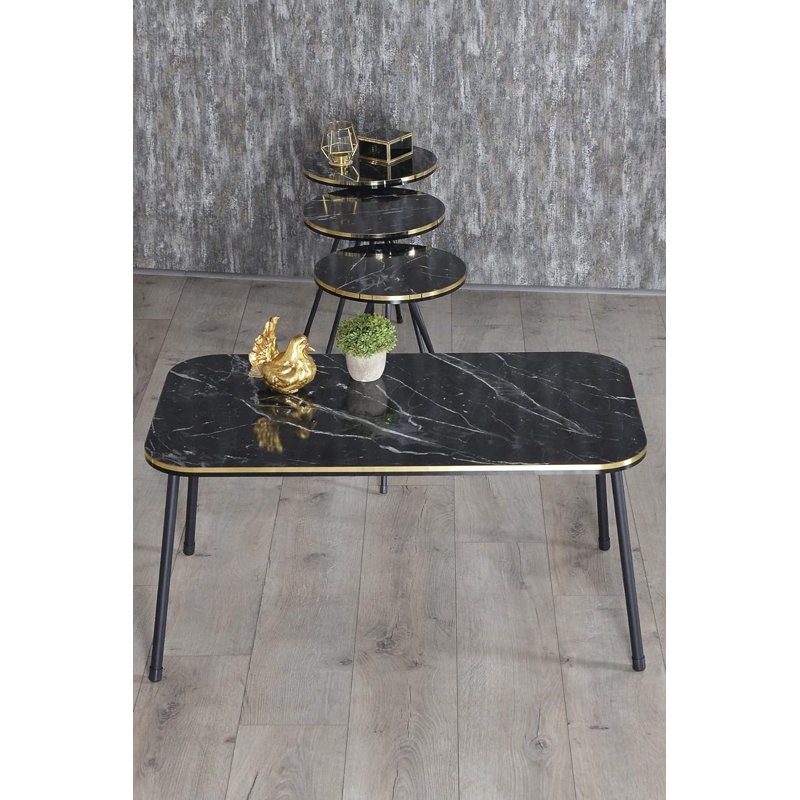 Aryana Living Room Table Set, Black Marble