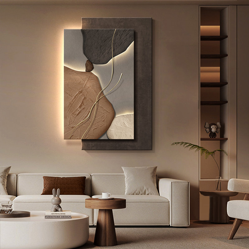 Hall / salon d'art mural de luxe en grès avec éclairage à DEL, H 39,37 po x l 27,56 po x P 1,57 po, Brun