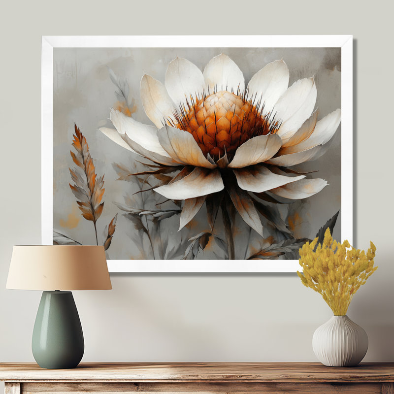 «The Winter Wild Thistle Bloom III - Thistle», art mural, Reproduction encadrée d'une seule photo, H 30 po x l 40 po, Blanc