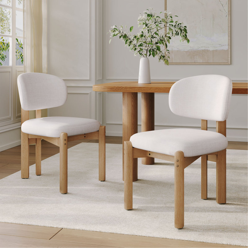 Chaises de salle à manger rembourrées beige avec cadre naturel scandinave, 2, Naturel