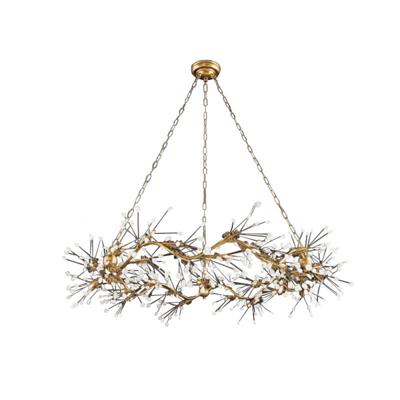 Lustre suspendu clair à structure verticale en quartz Kahekili, Transparent, Laiton poli, 20" Diameter x 10" Height