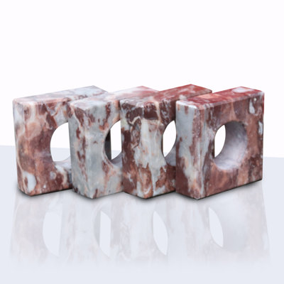 Marble Napkin Rings, Red Zebra Pattern, Set Of 4, Natural Stone Table Decor