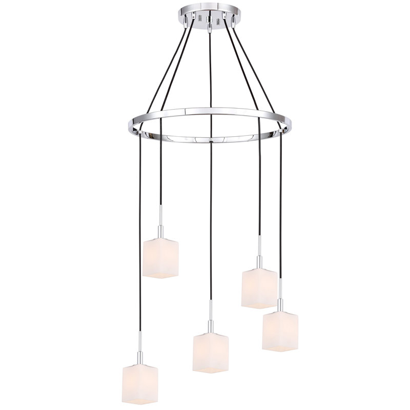 Luminaire suspendu rectangulaire 5 lumières grappe Thiede, Chrome, Halogène
