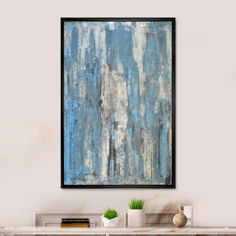 Art moderne gris et bleu II 2FL47705, Cadre noir, H 32 po x l 16 po x P 1 po