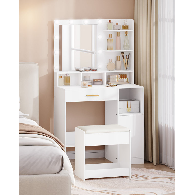 Dressing Table Stool, Soft Padded Vanity Stool, Makeup Chair with Non-Slip Foot Pads for Dressing Room, Bottom Storage, Bedroom, Entryway