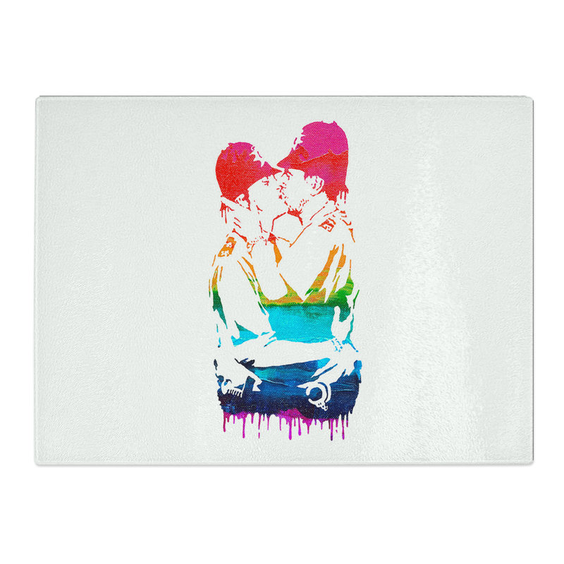 Banksy Kissing Policemen Graffiti  Glass Chopping Board