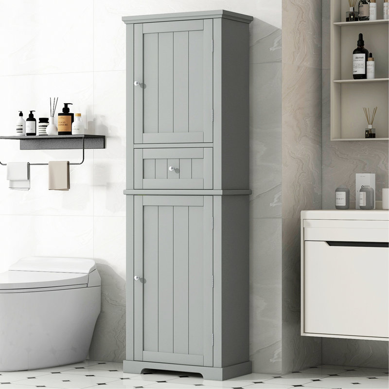Stylish Storage Cabinet For Bathroom, Tall Bathroom Storage Cabinet, Freestanding Storage Cabinet With Drawer And Adjustable Shelf