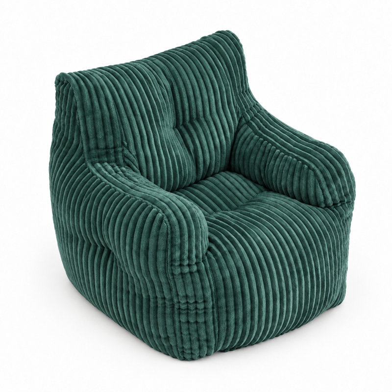 Fauteuil à billes en peluche de taille moyenne pour adulte avec rembourrage en mousse, Velours côtelé vert