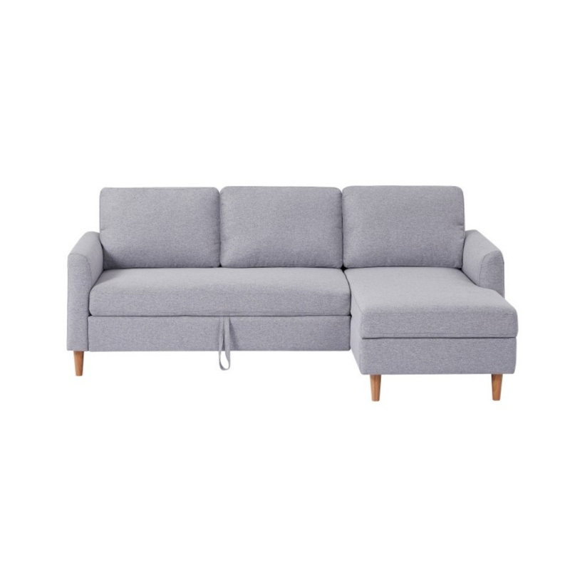 Adjustable L-Shaped Sofa Bed With Chaise, Light Gray Fabric