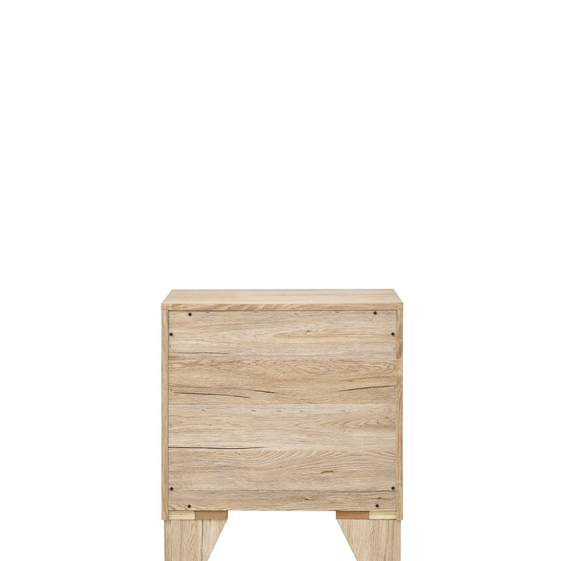 Table de chevet à finition naturelle - 2 caissons de tiroir spacieux avec glissières à extension 3/4 pour créer un élément de poignée en métal moderne