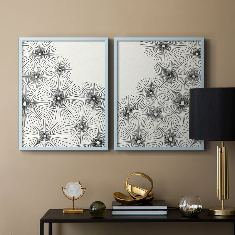 «Umbrella Bursts I», reproduction encadrée de qualité supérieure - prête à être accrochée - aucun clou requis - aucun clou requis