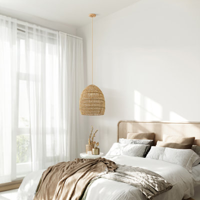 Luminaire suspendu en rotin naturel branché ou câblé de 1 à 16 po Aalaysha pour îlot de cuisine, salle à manger, chambre à coucher ou salon dans les styles bohème, côtier, japonais et organique moderne