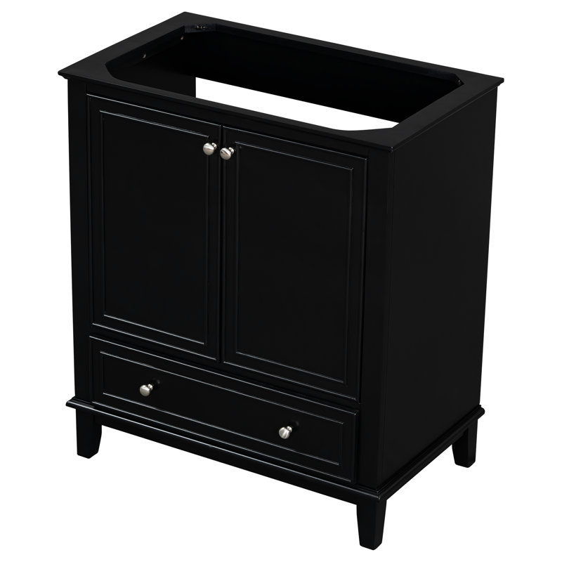 Base de meuble-lavabo noir 30 po, bois massif et armoire avec portes et tiroir, multifonctionnel, tablette réglable, base à assembler requise de 30 po, peint, fonctionnel