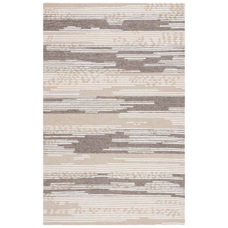 Natural Brown Wool Striped 4' x 6' Handmade Tufted Rug