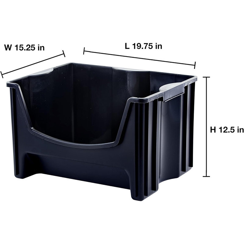 Bacs de rangement empilables Mighty Tuff Jumbo, paquet de 3, facile d'accès, noir