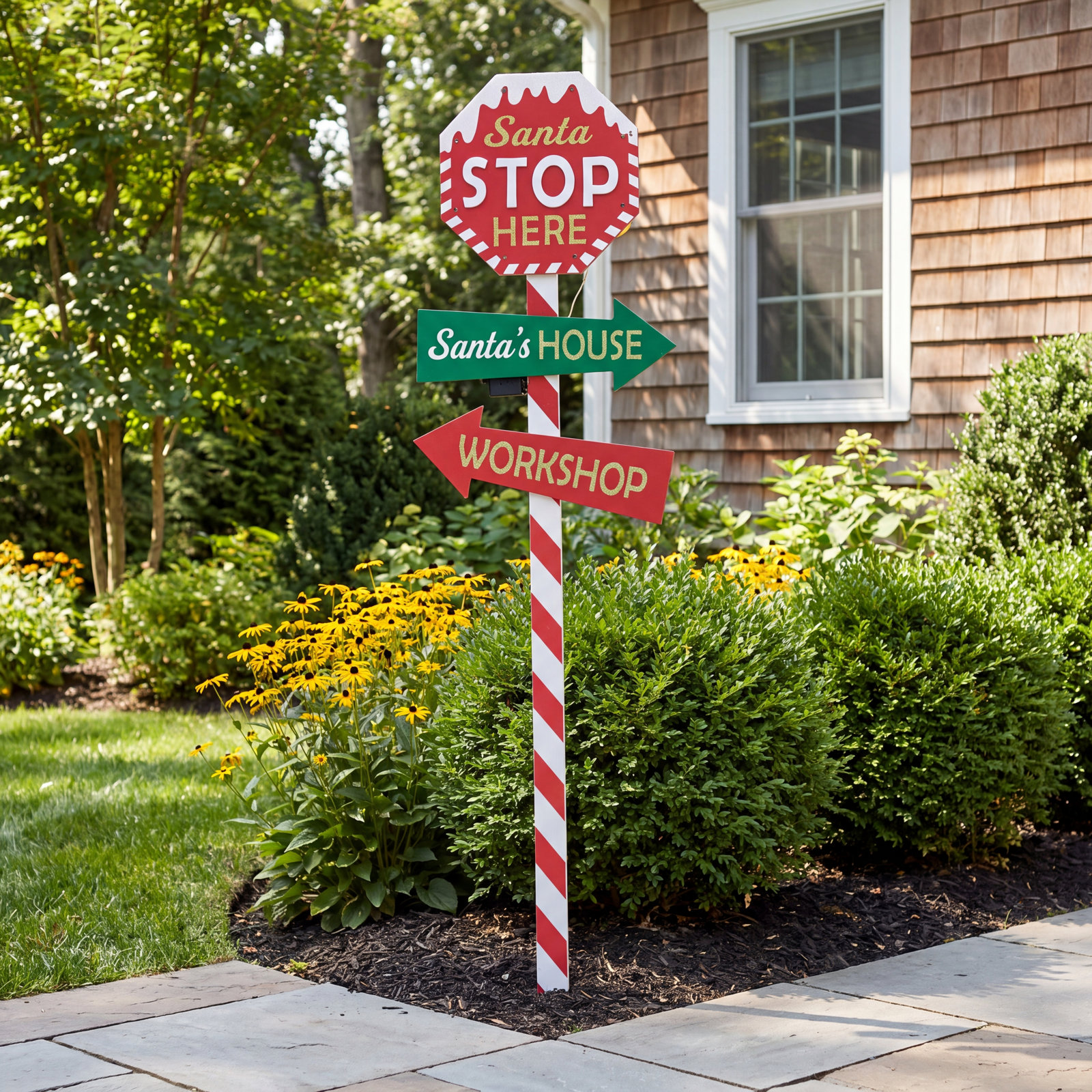 Kaajal Wooden Santa Stop Here Garden Stake