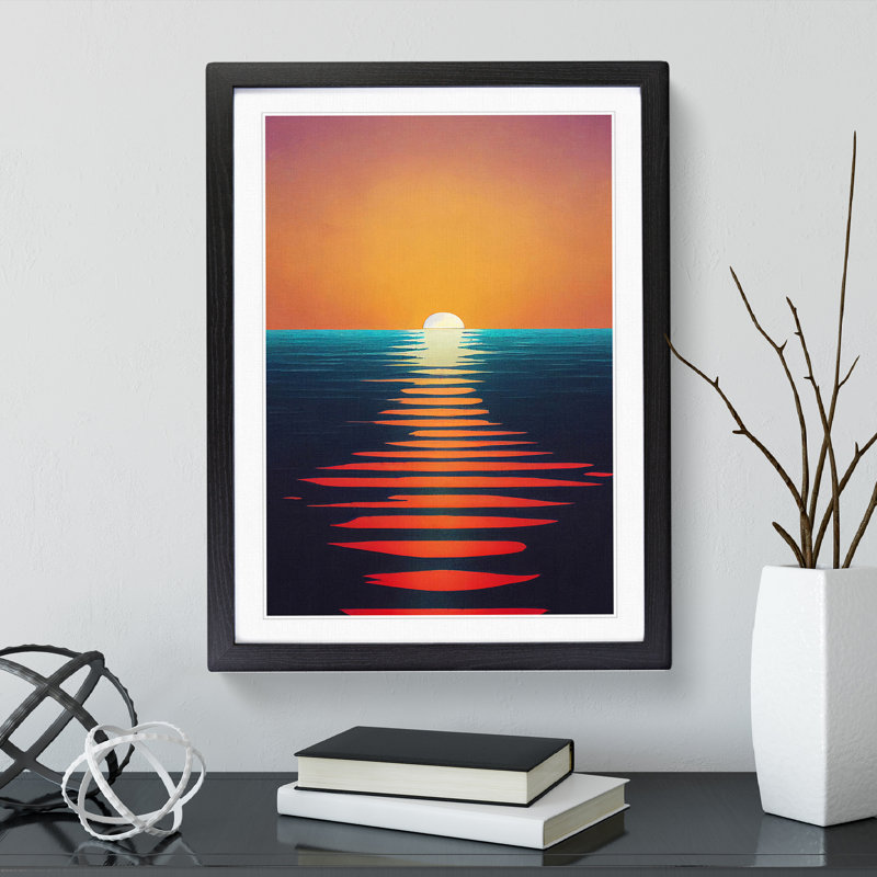 Overwhelming Ocean Sunset - Single Picture Frame Print, Black, 64cm H x 46cm W x 2cm D