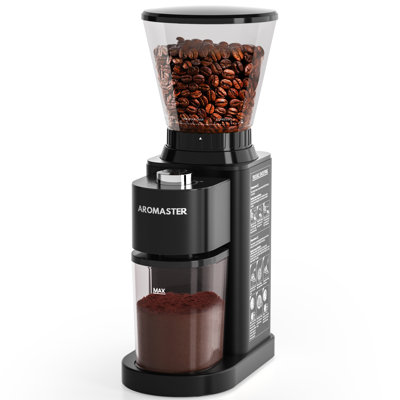 Aromaster burr coffee grinder, stainless steel coffee bean grinder, 48 grinding settings, espresso/drip/pour/cold coffee/French publishing house