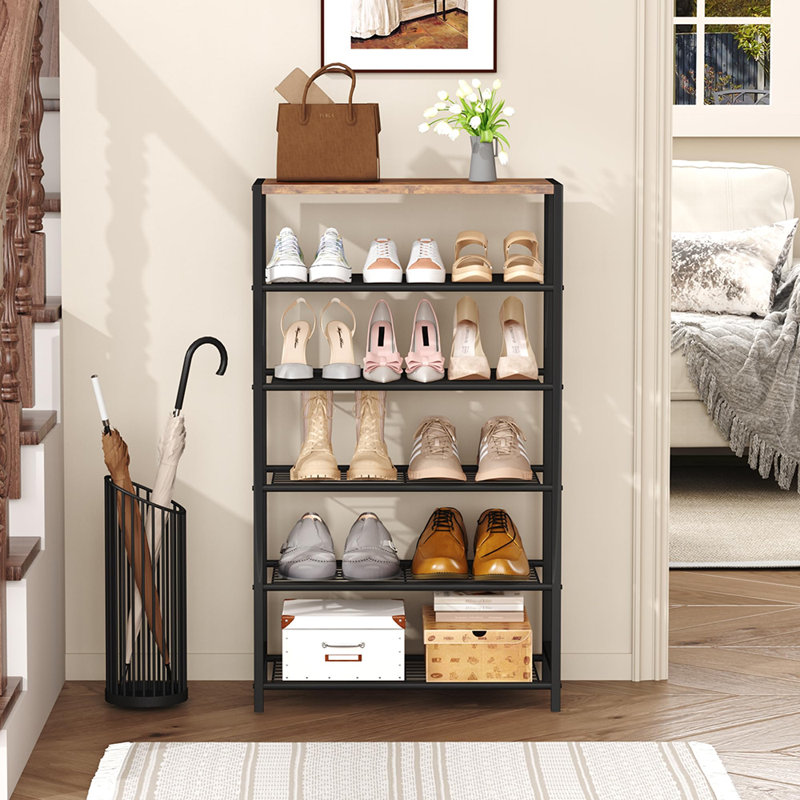 40.55 in. H 18-Pair 6-Tier Rustic Brown Metal Shoe Rack