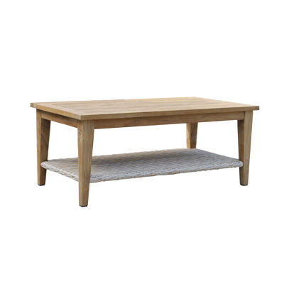 Table basse d'extérieur en teck massif avec tablette en osier de l 44 po x P 23,5 po Carlton