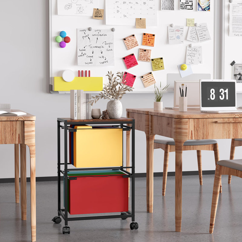2 Tier Rolling File Cart with Wheels