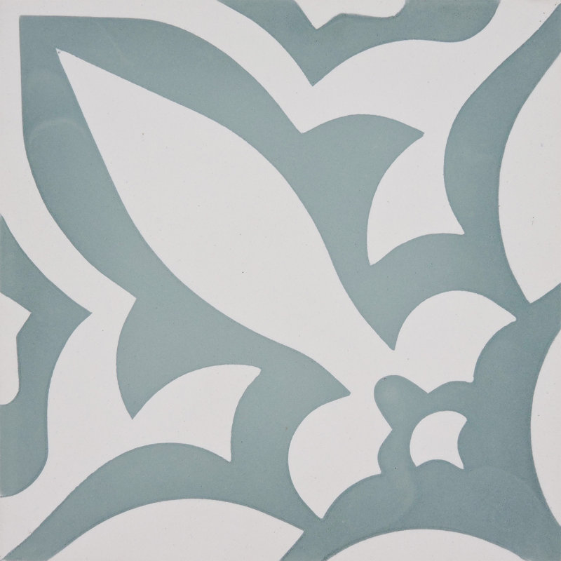Meknes 8" x 8" Cement Patterned Wall & Floor Tile, Sage/Cream