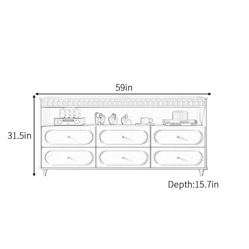 Buffet simple de luxe de style crème clair, H 31,5 po x l 59 po x P 15,7 po