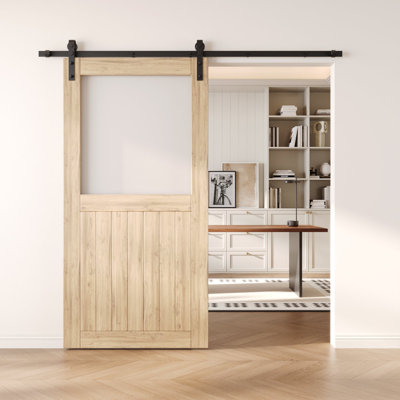 Porte de grange coulissante en bois massif non assemblé 36x80