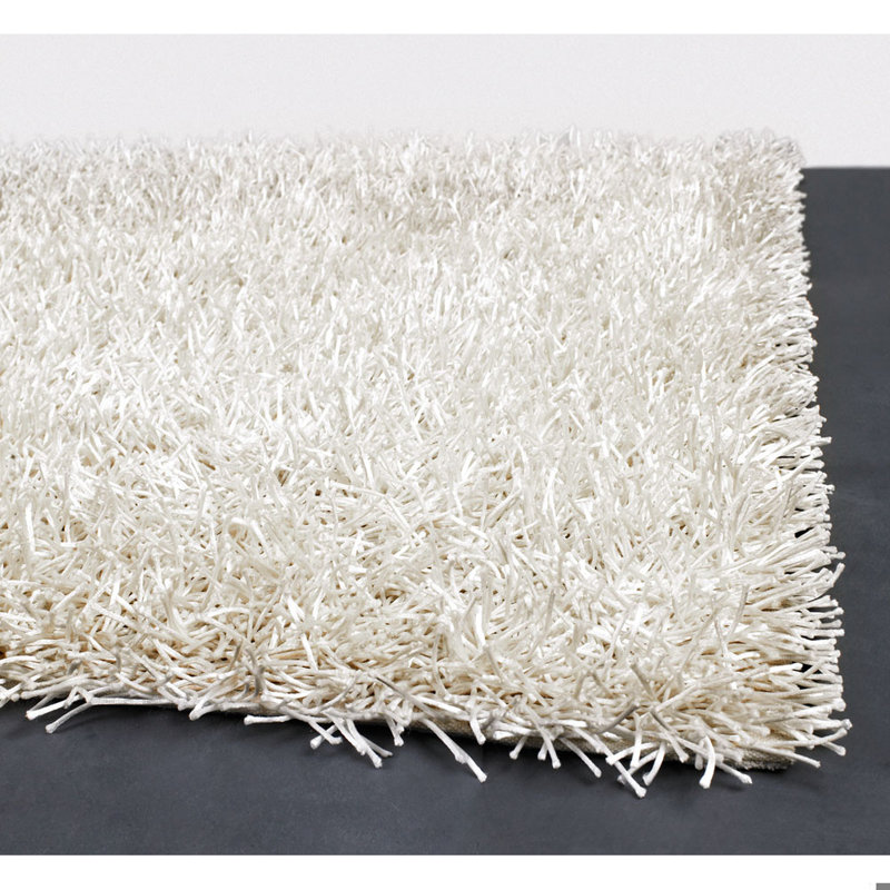 Heston Authentic Hand Woven Handmade White Modern Abstract Polyester Shag Area Rug