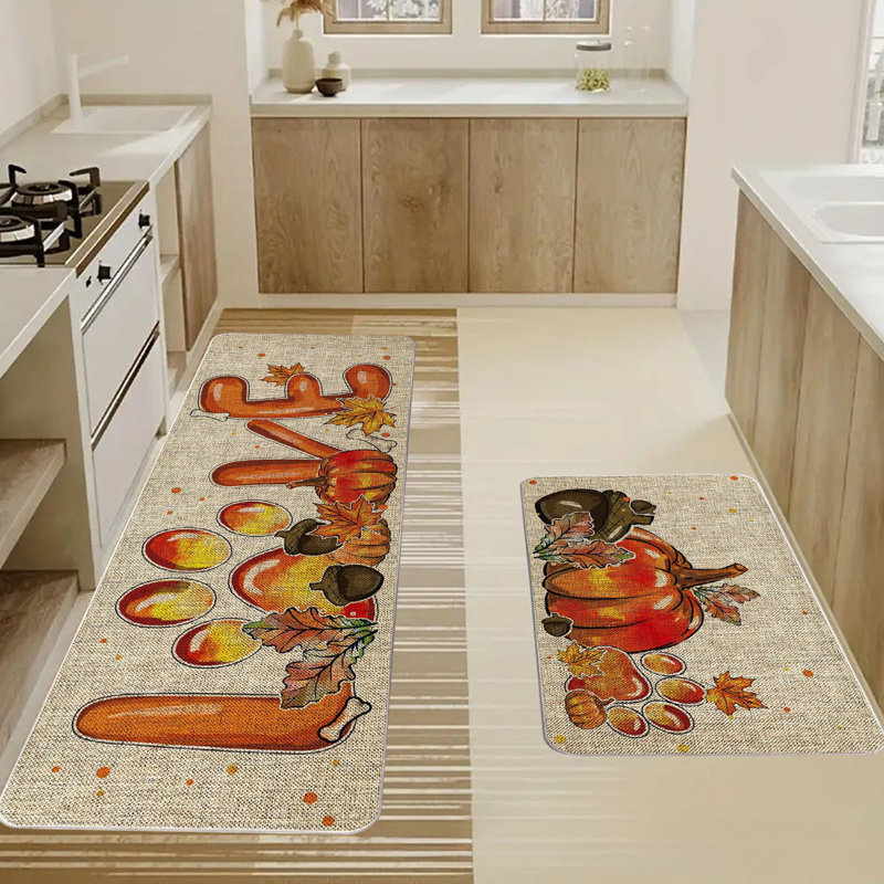 Tapis de porte d'entrée de cuisine à motif de citrouille pour salle de bain, B