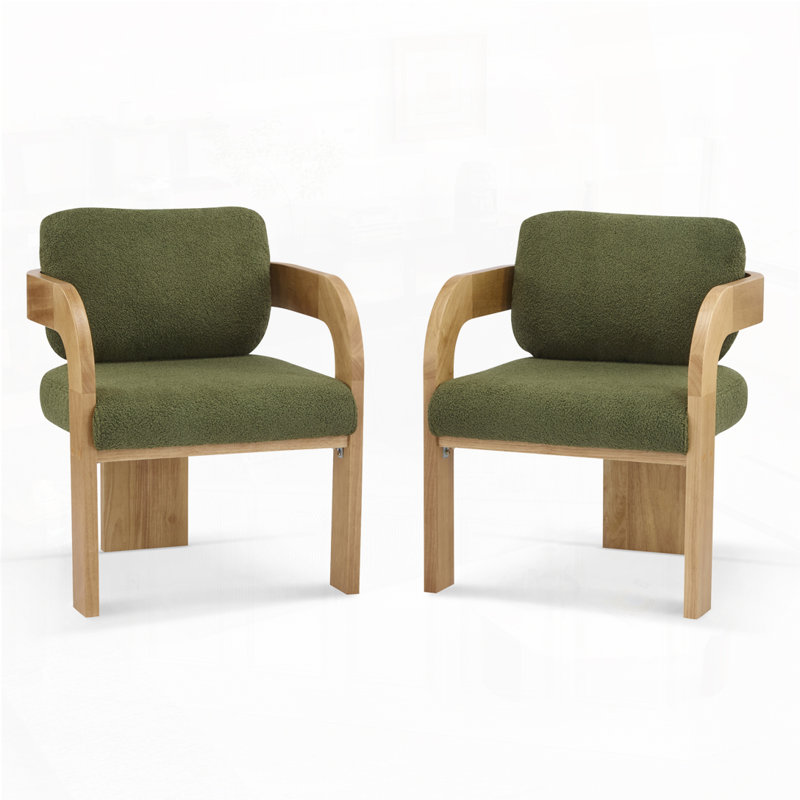 Solid Wood Frame Armchair, Natural, Green