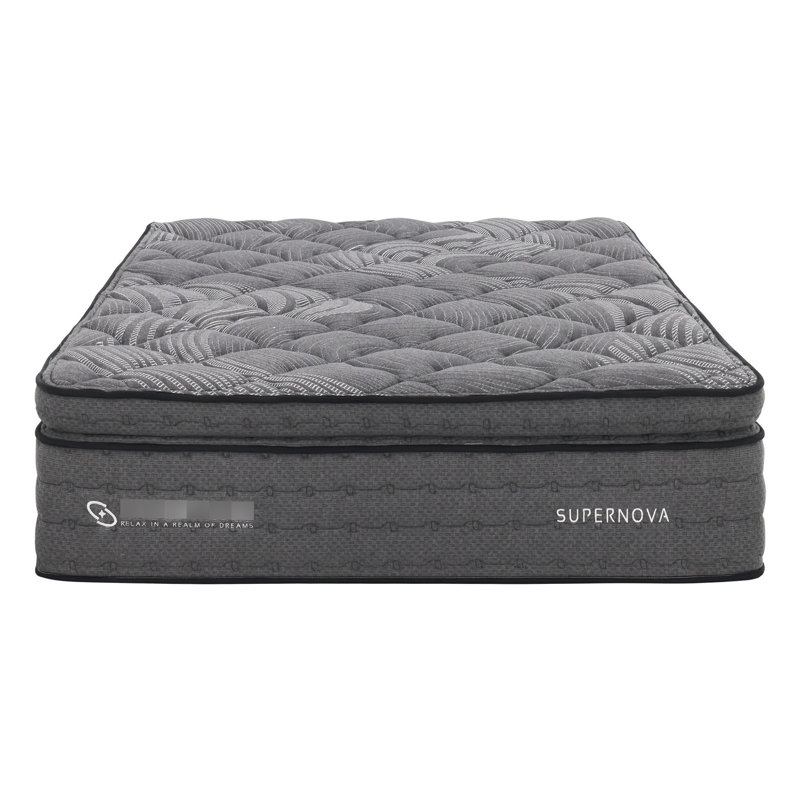 Lit très grand 14 po avec noyau en mousse Super Ks avec couches de mousse luxueuses, couverture souple de 380 g / m², comprimé, roulé et gris