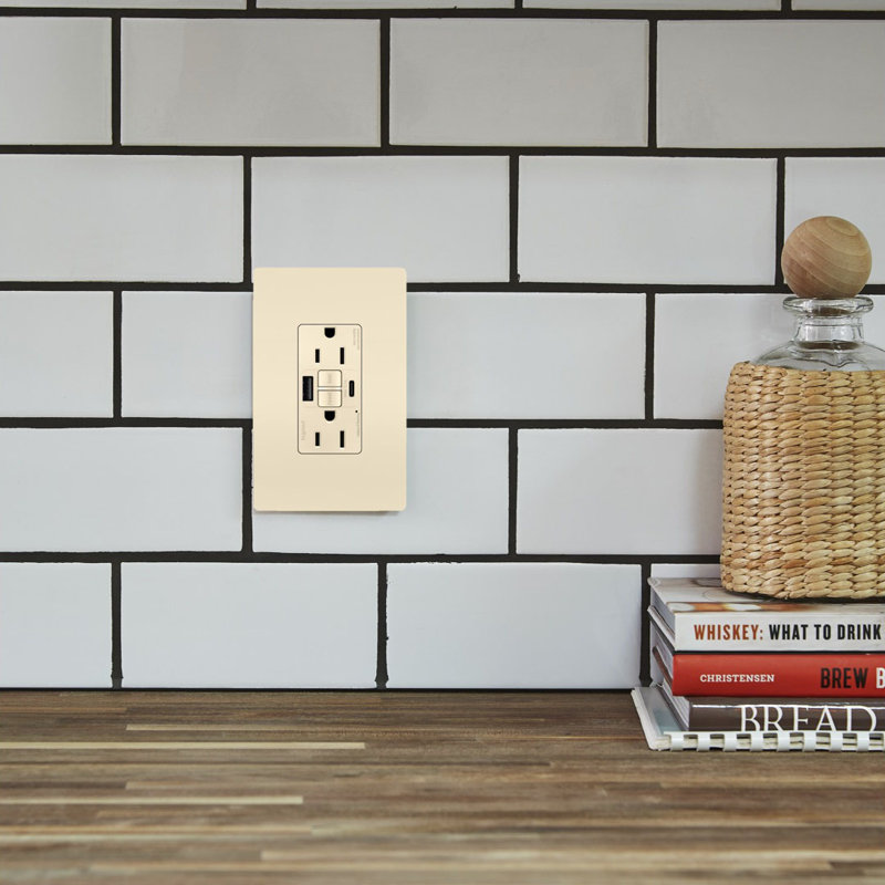 Light Almond Tamper Resistant GFCI Outlet with USB Ports