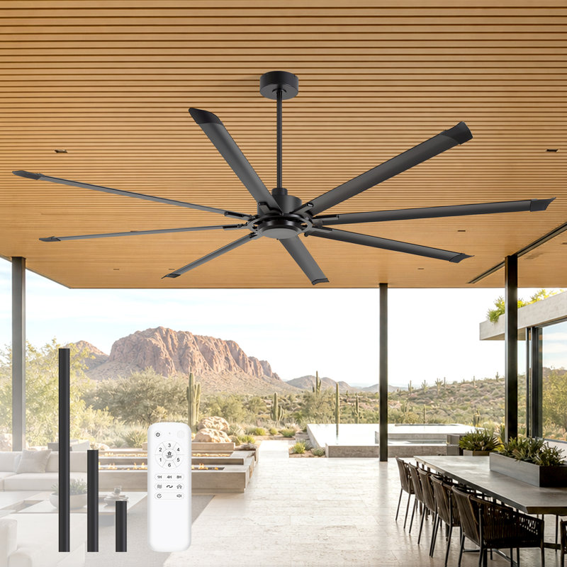 Ikera 100" W 8-Blade Metal Windmill Ceiling Fan, Black