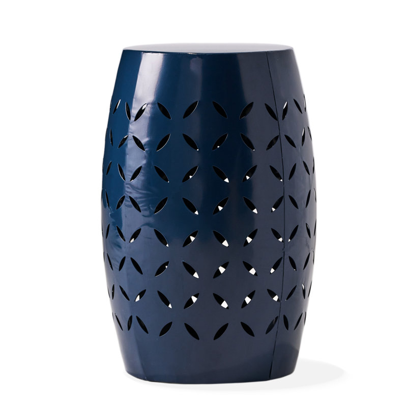 12.43" Square Dark Blue Iron Lace Cut Side Table, For Backyard, Patio, Indoor, Assembly- Square, 17.44" High, Garden And No Assembly Needed