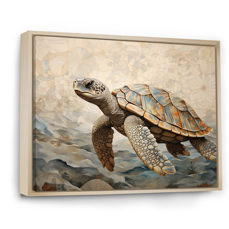 Minimalisme, tortue aventure I sur toile, Cadre naturel flottant, 16" H x 32" W