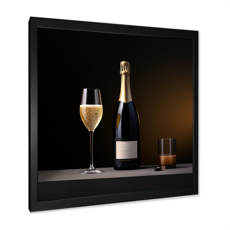 Champagne Solitude Charm - Vin et champagne, art mural sur toile, H 16 po x l 16 po x P 1 po, Cadre photo noir