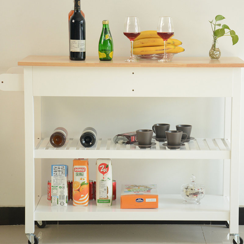 Chariot de cuisine avec plateau en bois d'hévéa, intérieur spacieux et chariot mobile à roulettes verrouillable, nombreuses options de rangement
