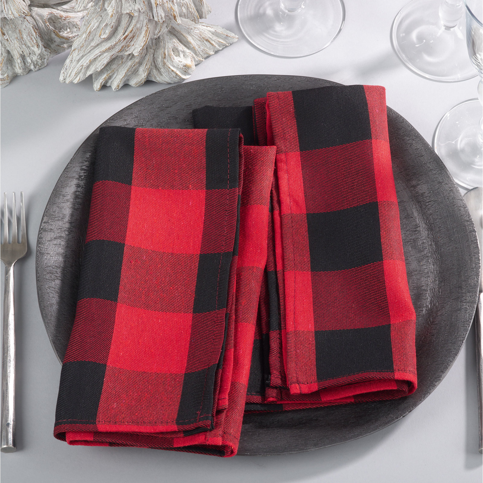 Franco Reversible Cotton Napkin, Red/Black
