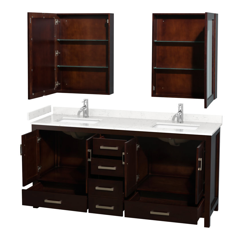 Ensemble de meuble-lavabo double 72 po Sheffield, Marbre de culture de Carrare, Espresso